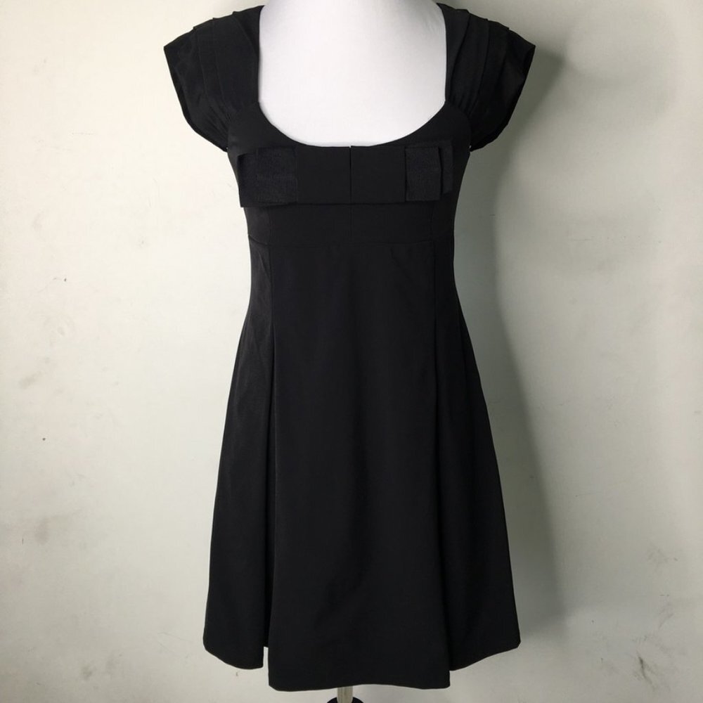 Alice + Olivia Women's Black Bow Mini Sheath Dress Cap Sleeves Size 4